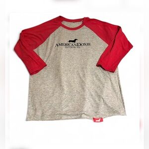 American Doxie sz Medium (?) pink gray baseball Tee dog lover dog mom dachshund